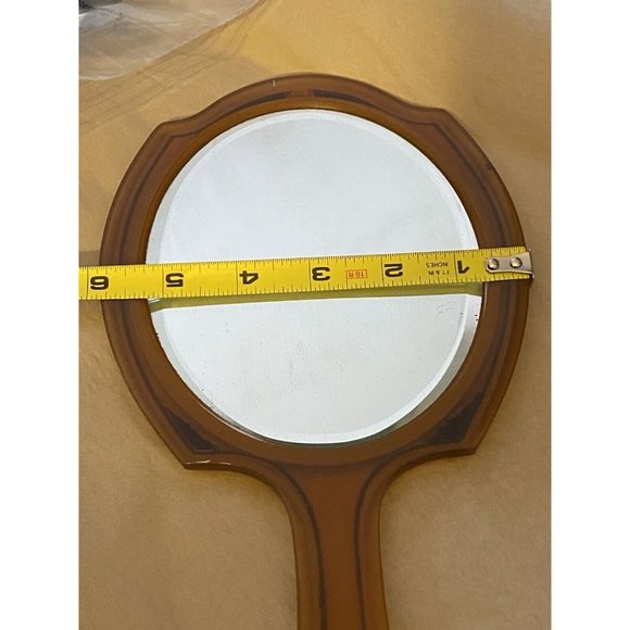 Art Deco Vanity Hand Held Beveled 13” Mirror Celluloid Bakelite Amber - Picture 6 of 8
